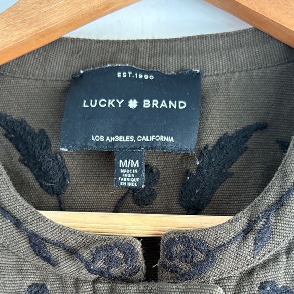 Lucky Brand Army Green Embroidered Utility Jacket 100% Cotton - Picture 7 of 8